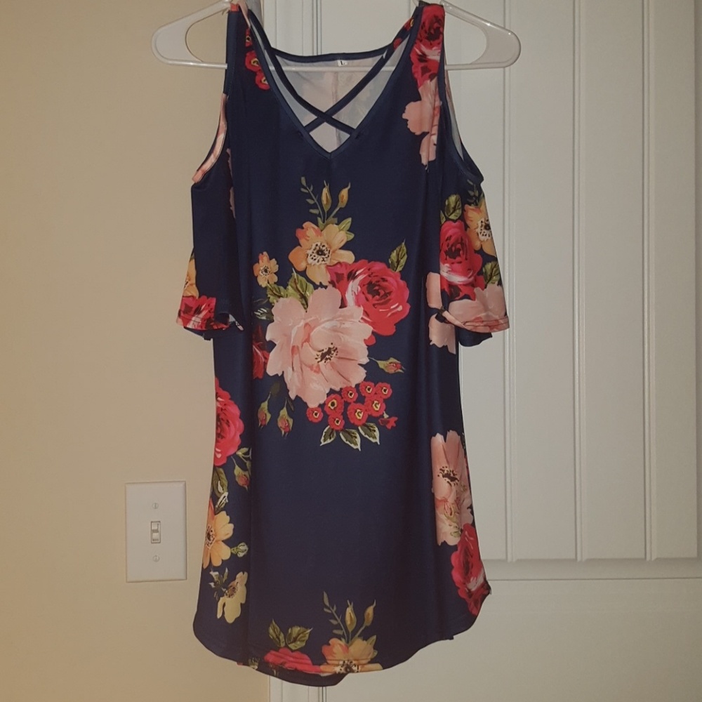 Off shoulder floral blue top